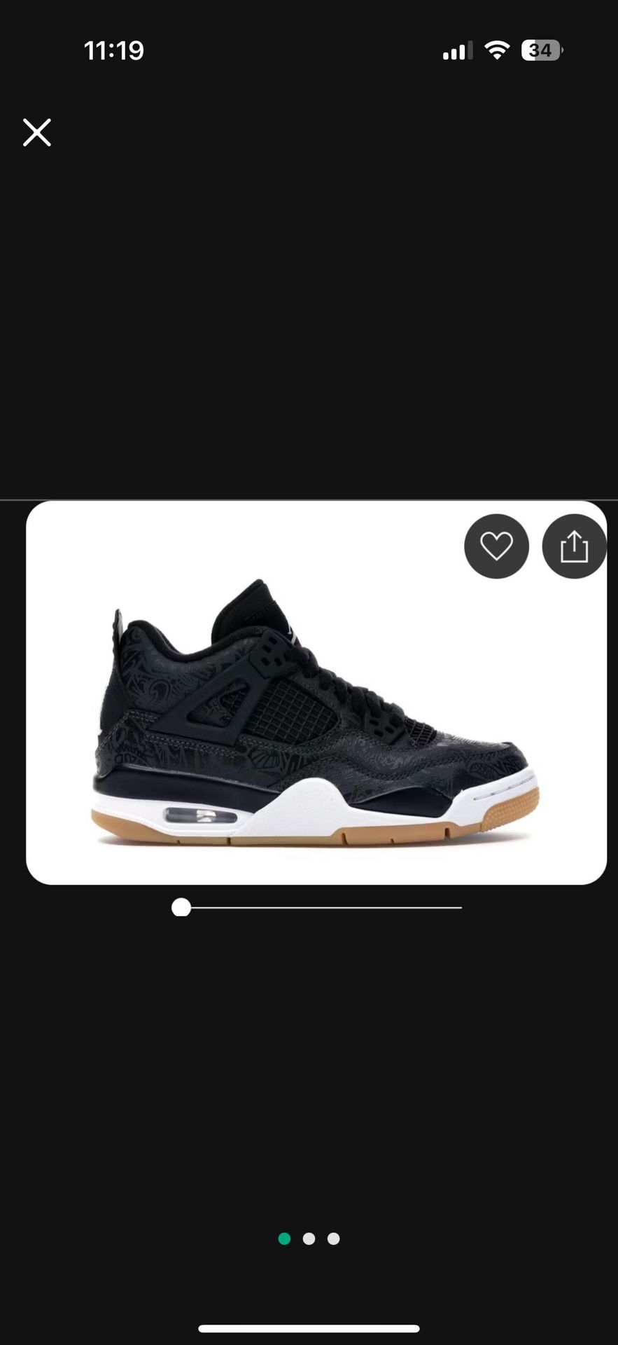 Nike Air Jordan Laser Black Gum 4’s Size 8.5