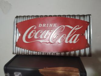 Drink Coca-Cola Metal Sign on Corrugated Backing