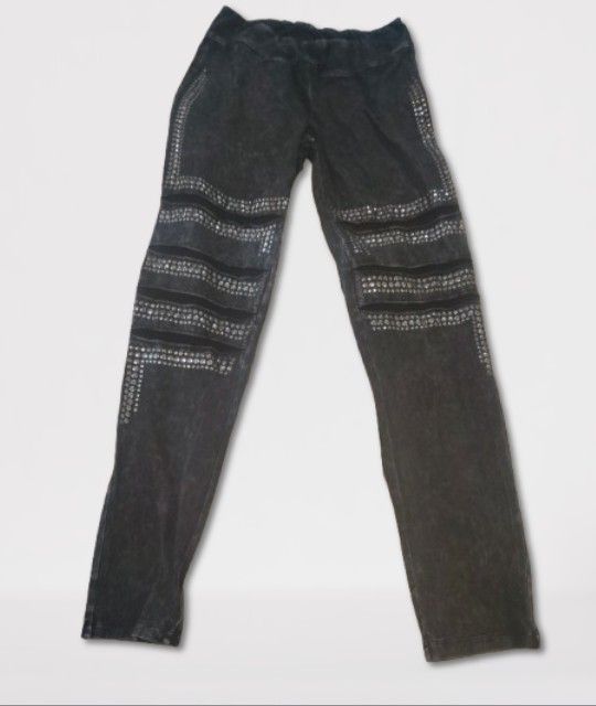 Silver Studed Jeggings/Tights Mesh In Front