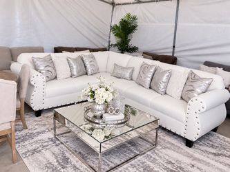White Leather L-Shaped Sectional Sofa