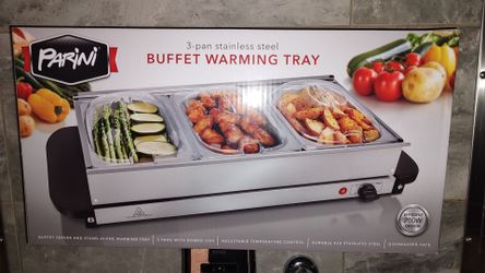 Parini 3 Pan Buffet Warming Food Tray 430 Stainless Steel w/ Lids NIB