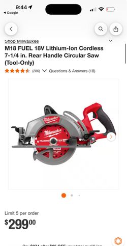 7-1/4" Rear Handle CIRCULAR SAW (tool only