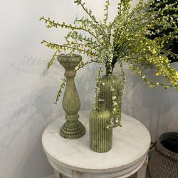Glass 2 Vases 1 Candle Holder