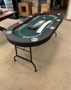 Gambling Table - Folding Poker Table with Cupholders and Armrest - New