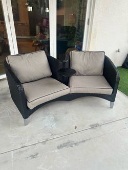 Outdoor Wicker Loveseat with Built-in Side Table