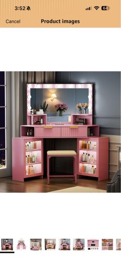 Vanity with mirror. Pink