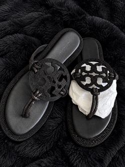 New Tory Burch Sandals Black Sparkles Size 7.5