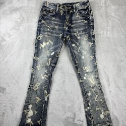 Valabasas "Loomis" Blue Wash Stacked Flare Jeans all over embroidered sz 10 kids