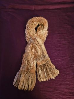 Crown Cap 100% Rabbit Fur Scarf With Fringe And Pull-Thru Loop Closure