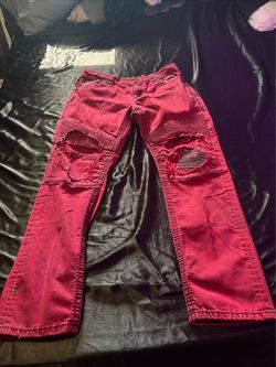 Rock Revival Barrett Biker Jeans Mens 34 Red Studded Moto