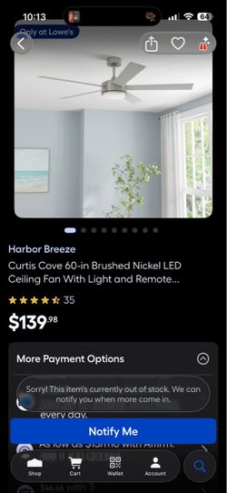 Curtis cove led 60” ceiling fan Nickel finish