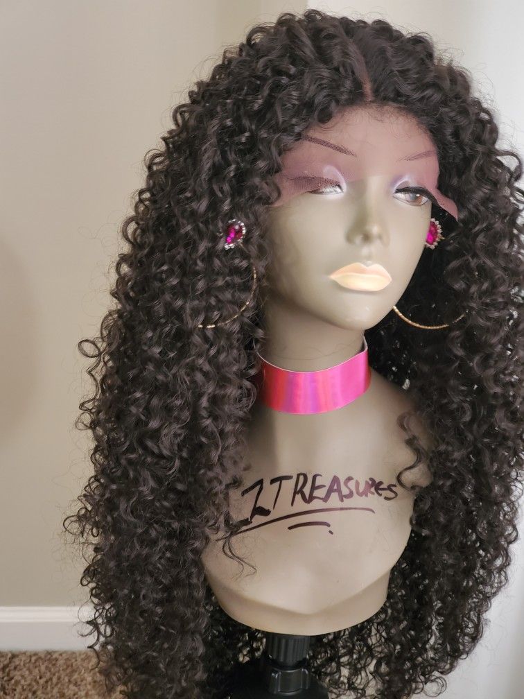 Human hair blend Lace Parting Wig