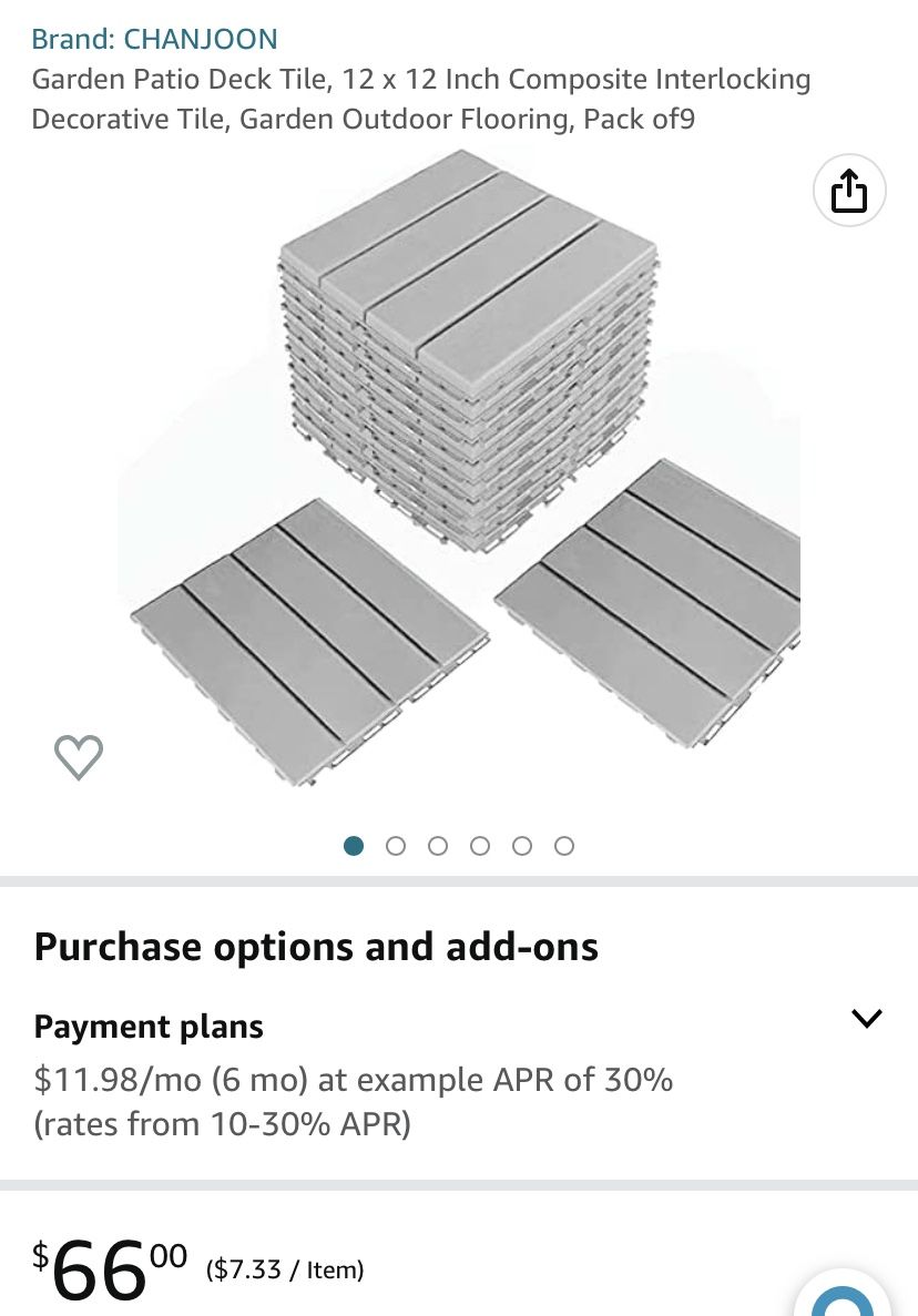 Garden Patio Deck Tile, 12 x 12 Inch Composite Interlocking Decorative Tile, Garden Outdoor Flooring, Pack of9