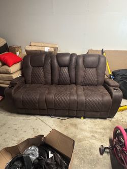 Brown Reclining Sofa with Cup Holders