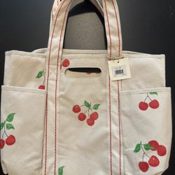 New with Tags - Sol & Mer Cherry Print Canvas Tote Bag