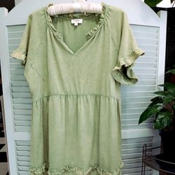 UMGEE Green Tiered Baby Doll Dress Relaxed Women’s Size L, Flowy, 100% Cotton