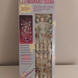 VINTAGE 1993 Easter Tree & 24 Hand Painted Ornaments Spatters & Co. 18" Tall NEW