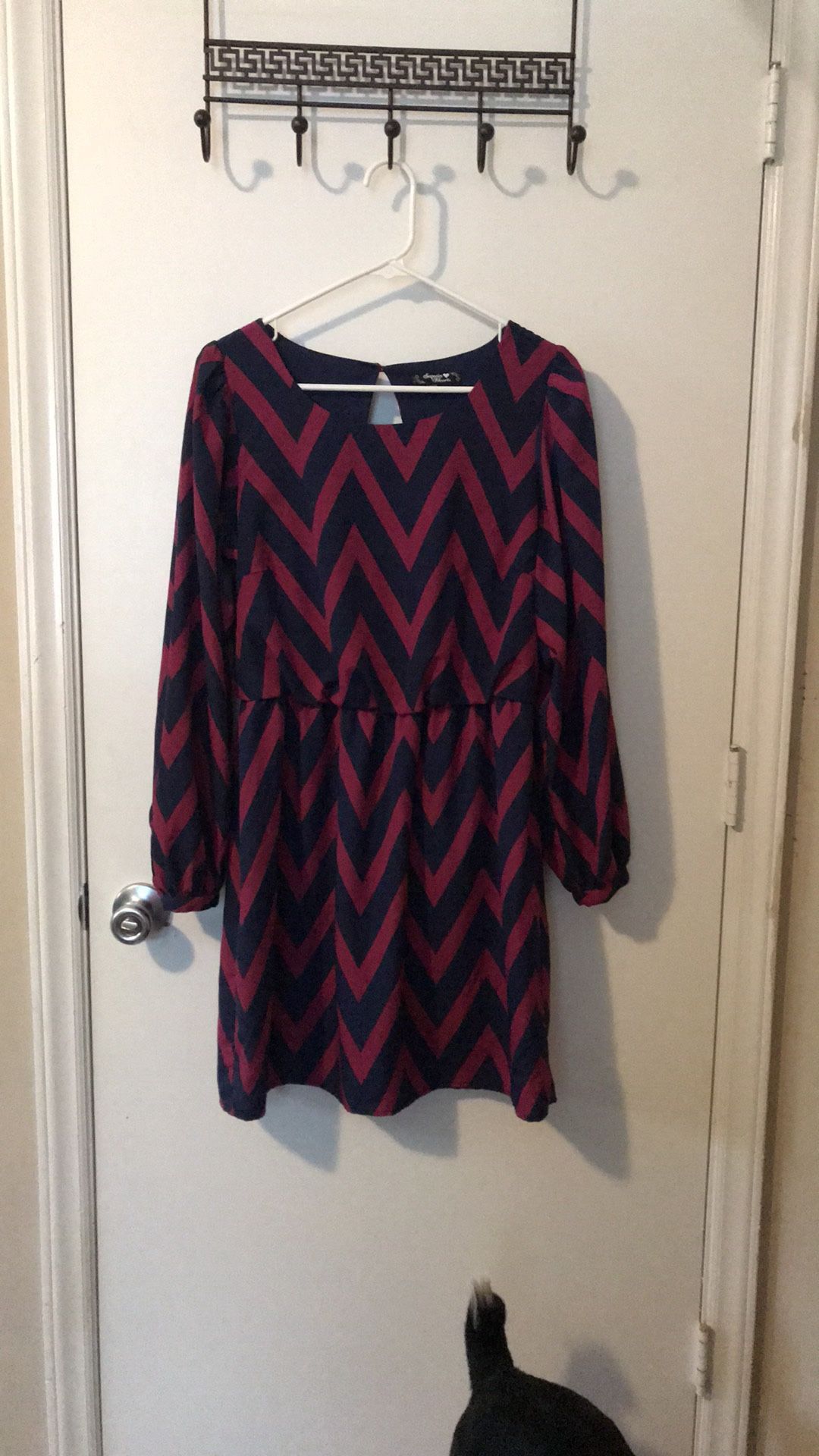 Pink and blue chevron print dress