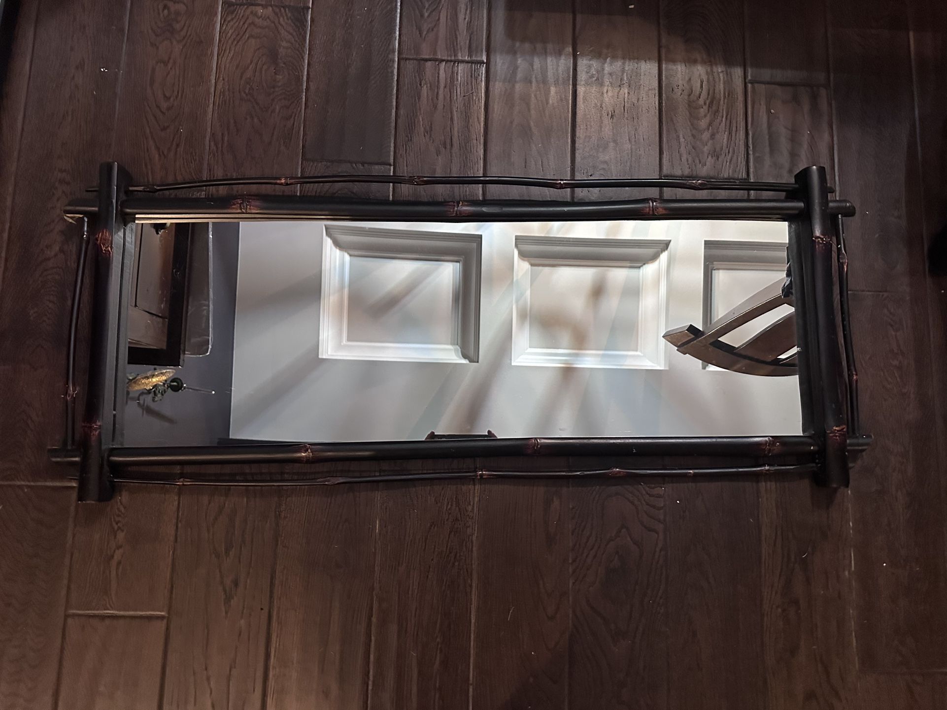Large bamboo frame horizontal mirror Asian. 