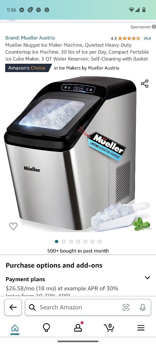 Mueller Nugget Ice Maker Machine, Quietest Heavy-Duty Countertop Ice Machine,  30 lbs of Ice per Day, Compact Portable Ice Cube Maker, 3 QT Water  Reservoir, Self…