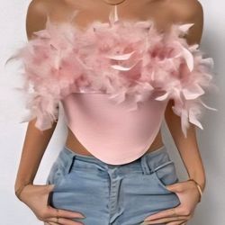 Pink Feather Top With Matching Feather Heels