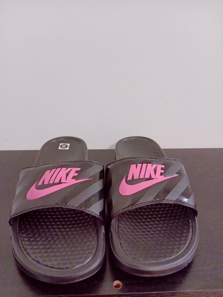 Pink and Black Nike Slides (Size 10 W)