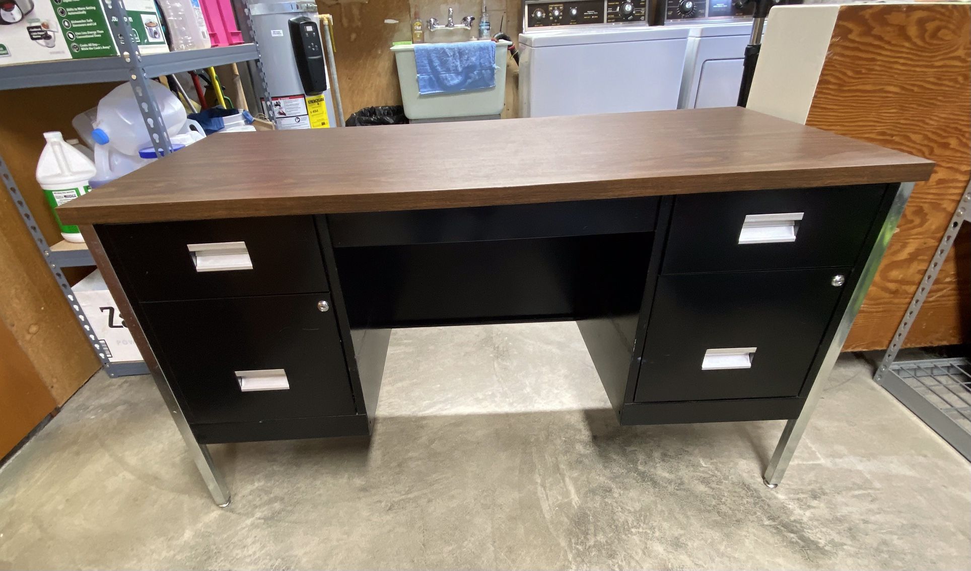 OFFICE DESK BLACK METAL LAMINATE TOP $50