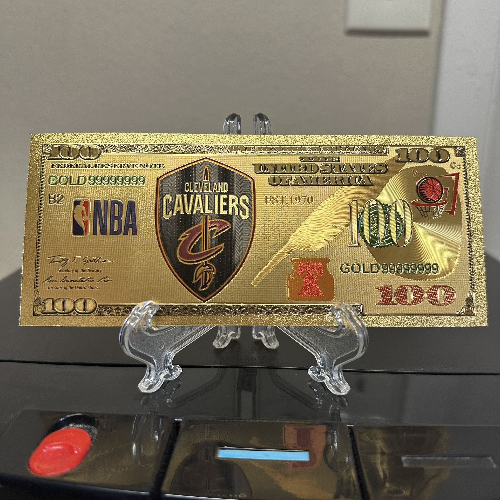 24k Gold Foil Plated Cleveland Cavaliers Basketball Teams Banknote
