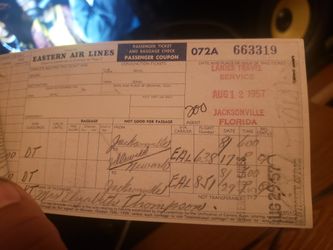ORIGINAL COLLECTABLE PLANE AIRLINE TICKET FROM AUGUST 12, 1957...