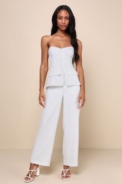 NWOT Lulus Sophisticated Angel White Strapless Vest Jumpsuit M