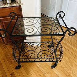 Elegant Wrought Iron & Glass Bar Cart – 2-Tier Vintage Style