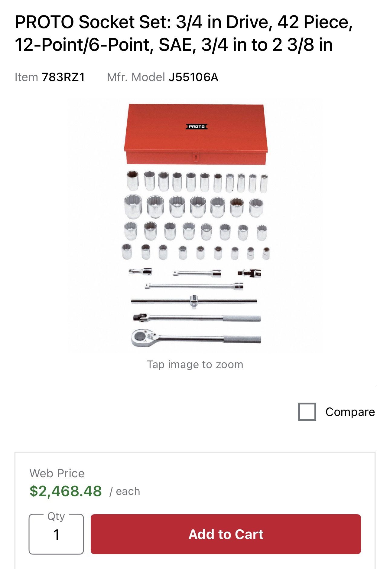 Proto 3/4 SAE Socket Tool Set 