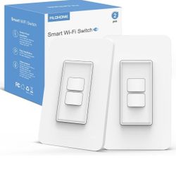 Smart Switch 2 Gang: 2.4GHz Wi-Fi Double Single Pole Smart Light Switch for Remote Control with Alexa & Google Assistant,Netural Wire Required,Timing 