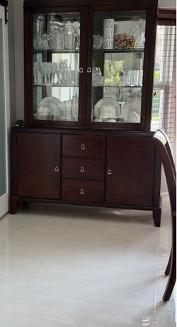 Macy’s Espresso Wood Dining Table, Chairs and China Cabinet