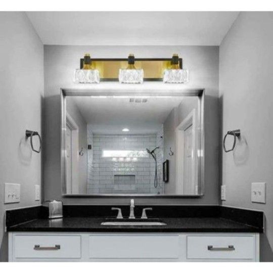 Bathroom Light Fixtures Over Mirror Modern 4 Light Crystal Vanity Light Black and Brass Fixtures