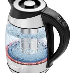 Chefman Electric Kettle with Temperature Control, 5 Presets LED Indicator Lights, Removable Tea Infuser, Glass Tea Kettle & Hot Water Boiler, 360° Swi