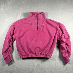 Free People Movement Women’s S Pink Valley Girl Cropped 1/4 Zip Sweatshirt #664
