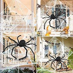 Halloween 16. 4 Feet Giant Stretch Cobweb, 58. 7inch Giant Hairy Spider with 20 Small Spiders Giant Spider Web Set for Scary Halloween Yard Lawn Home