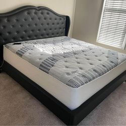 Brand New Black/White Tufted King And Queen Size Bed Frame - Mattress 