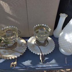 Lamps - Antique Milk Glass Lamps (Missing 1 Shade Top) Asking $40.00 For Both Obo