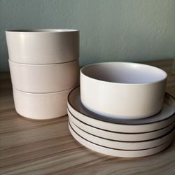 PINK CERAMIC BOWLS AND PLATES