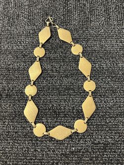 Vintage Gold Tone Geometric Link Statement Necklace Metal Chain Lobster Clasp