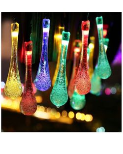 Outdoor String Lights 13 FT 30 Colorful LED Water Drop Solar Fairy Waterproof Lighting for Garden, Patio, Yard, Home, Parties, Christmas Multicolor D