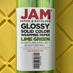 JAM PAPER Bright Lime Green Glossy Gift Wrapping Paper Roll - 2 packs of 25 Sq. Ft.