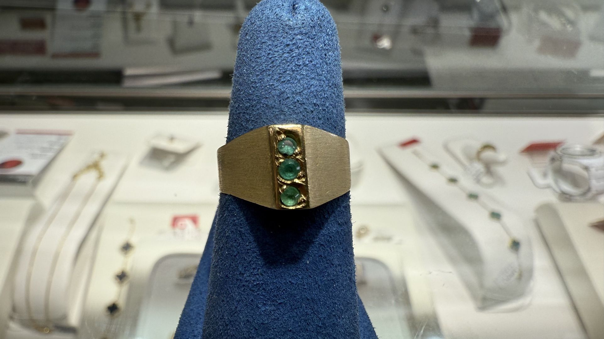 18K Gold Ring With Green Stones
