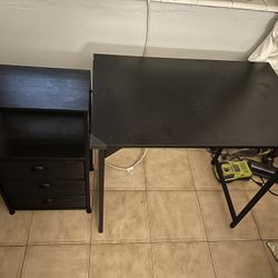 Black Side Table With 3 Drawers Along With Black Table (Desk) 