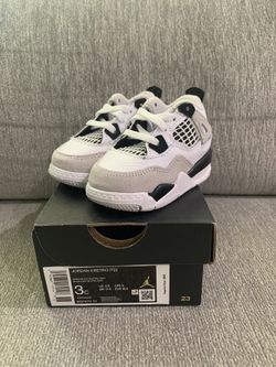 JORDAN 4 RETRO TD TODDLER MILITARY BLACK Sz 3C WHITE BLACK GREY BQ7670-111