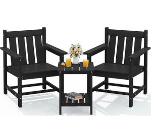 SEWRWALL 3 Pieces Patio Bistro Set, All Weather Adirondack Chair Set with Side Table, HDPE Material Outdoor Patio Furniture Set for Balcony, Porch, Ga