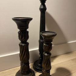 Dark Wood Distressed Candle Stick Holders