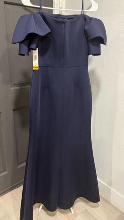 Navy Blue Ruffle Shoulder Dress